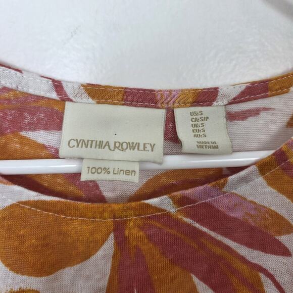 Cynthia Rowley White Orange Pink Summer Tropical 100% Linen Shirt Size Small - Picture 3 of 4